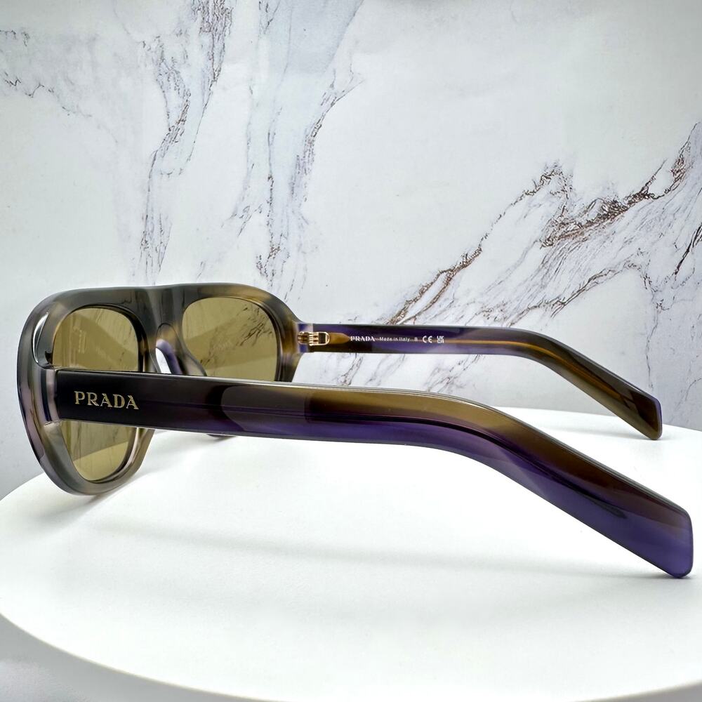 New PRADA Sunglasses Brown Striped Laguna Aviator Shield Mask New - Picture 9 of 16